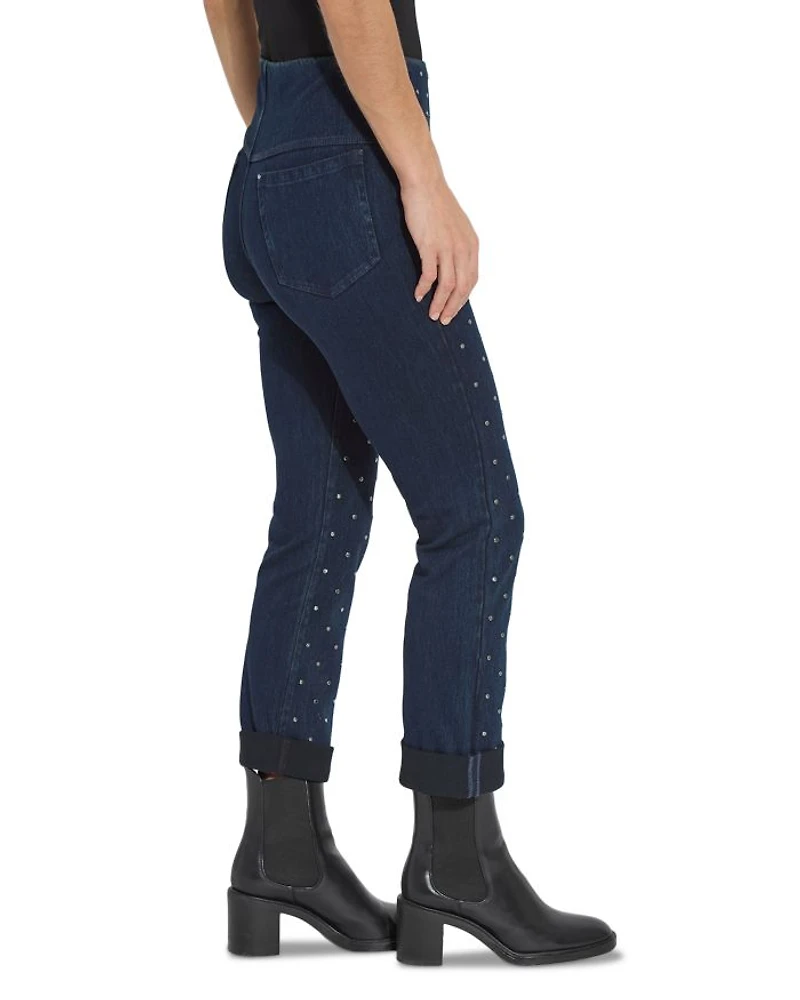 Studded High Rise Boyfriend Jeans Indigo
