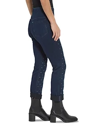 Studded High Rise Boyfriend Jeans Indigo