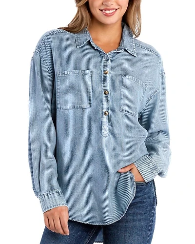 Indigo Half Button Shirt