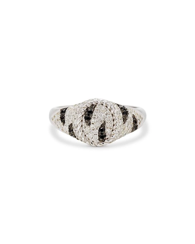 9K White Gold Grey & Black Diamond Zebra Oval Signet Ring, 0.29 tcw