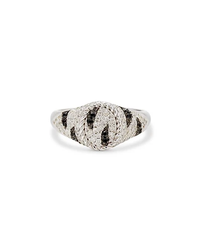 9K White Gold Grey & Black Diamond Zebra Oval Signet Ring, 0.29 tcw