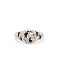 9K White Gold Grey & Black Diamond Zebra Oval Signet Ring, 0.29 tcw