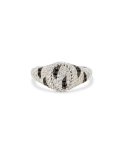 Yvonne Leon 9K White Gold Grey & Black Diamond Zebra Oval Signet Ring, 0.29 tcw
