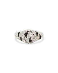 Yvonne Leon 9K White Gold Grey & Black Diamond Zebra Oval Signet Ring, 0.29 tcw