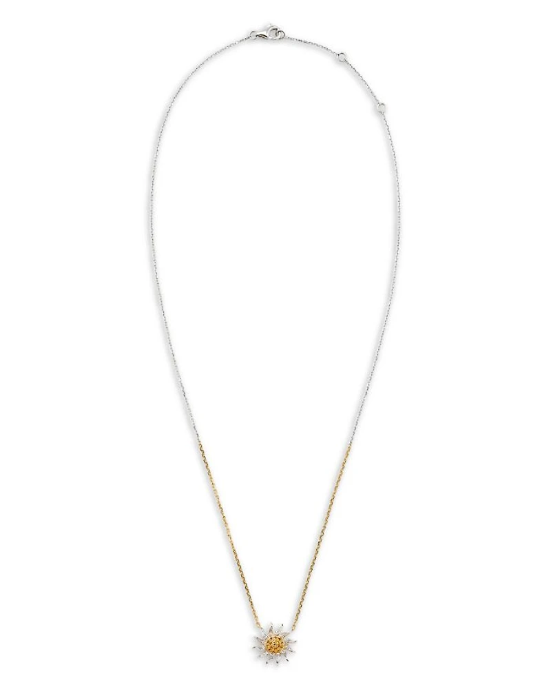 18K White & Yellow Gold Collier Mini Soleil Citrine & Gray Diamond Sun Pendant Necklace, 14.17"