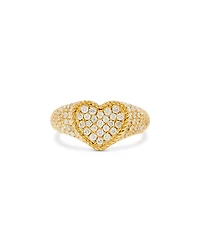 Yvonne Leon 9K Yellow Gold Grey Diamond Pave Heart Signet Ring, 0.52 tcw