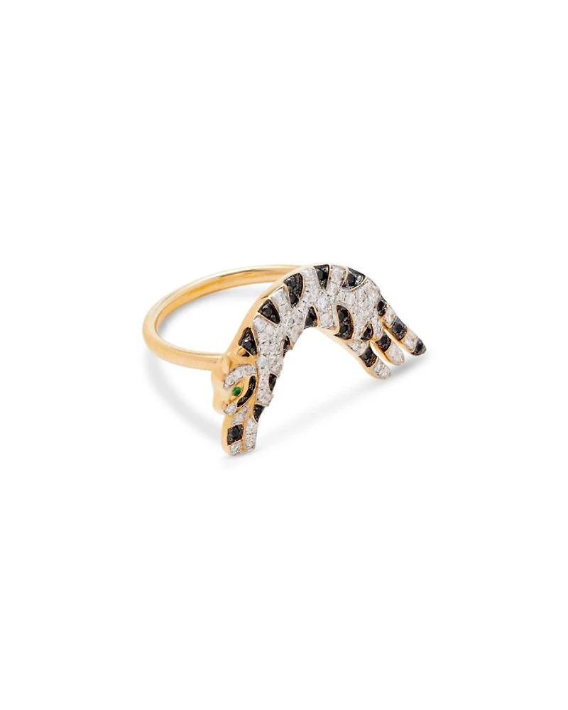 18K Yellow Gold Diamond & Tsavorite Cat Ring