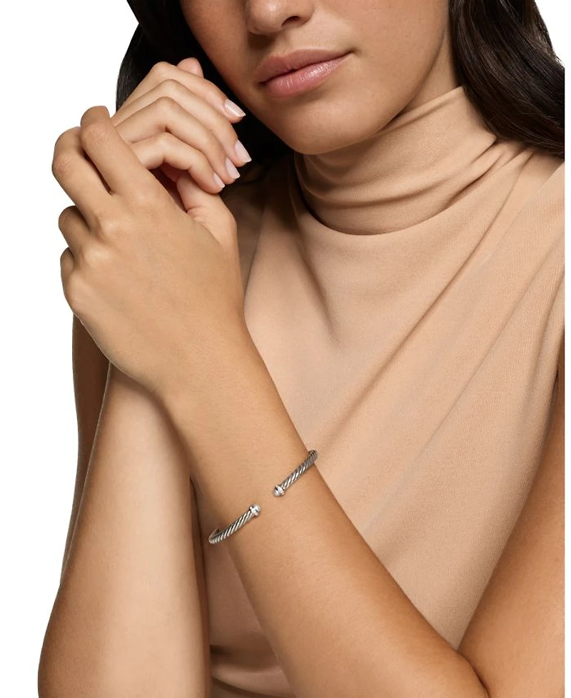 Cablespira Flex® Bracelet Sterling Silver with Pearls and Diamonds, 4mm