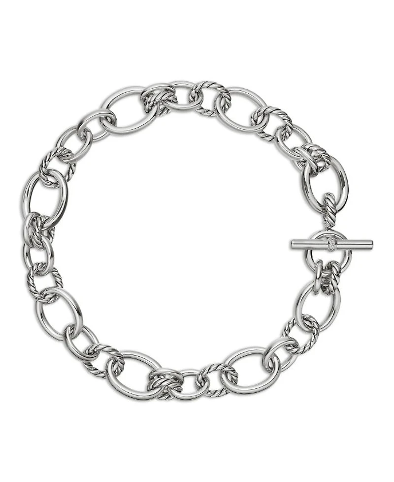 Sterling Silver DY Mercer Diamond Polished Link Collar Necklace