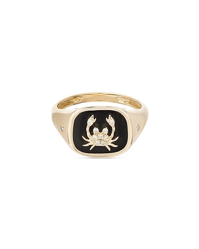 Adina Reyter 14K Yellow Gold Diamond & Ceramic Zodiac Cancer Signet Ring, 0.04 tcw