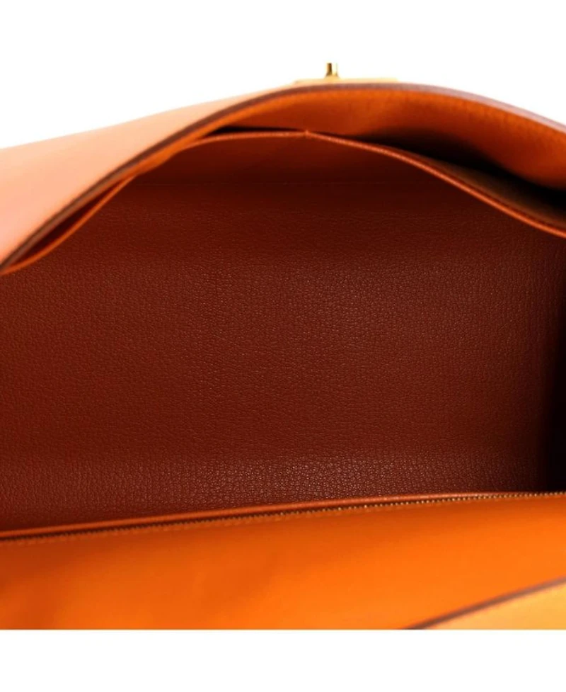 Kelly 32 Handbag Orange Box Calf with Gold Hardware