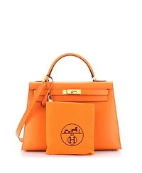 Kelly 32 Handbag Orange Box Calf with Gold Hardware