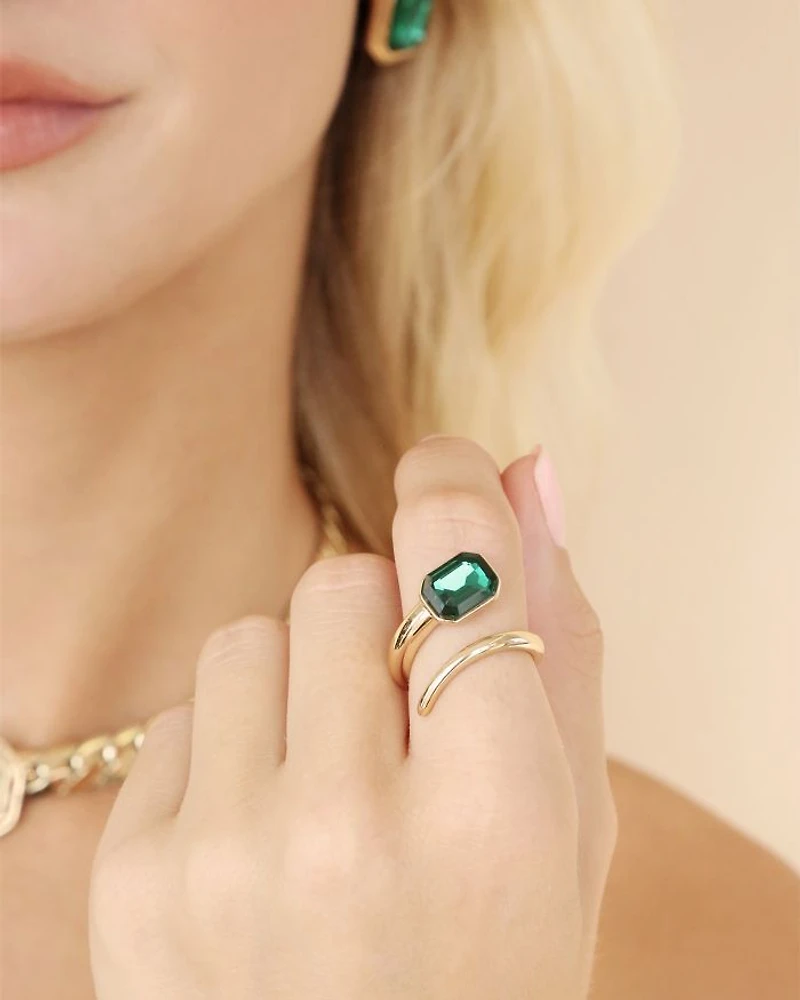 Color Stone Deco Ring 18K Gold Plated