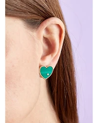 9K Yellow Gold Paire de Baby Puces Coeur Malachite & Diamond Heart Stud Earrings
