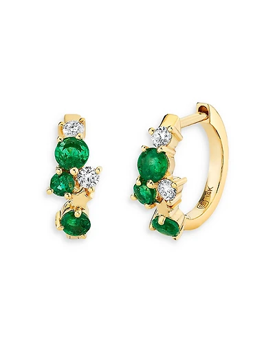 Sydney Evan 14K Yellow Gold Wicked Emerald & Diamond Emerald City Huggie Hoop Earrings