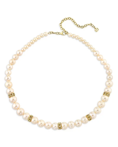Sydney Evan 14K Yellow Gold Graduated Freshwater Pearl & Diamond Link Collar Necklace, 18-20
