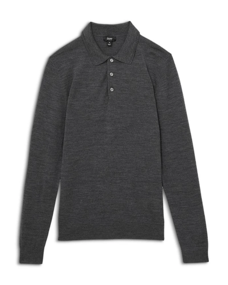 Regular Fit Quarter Button Merino Wool Polo Sweater