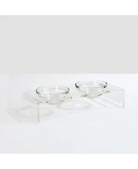 Small Clear Double Glass Bowl Pet Feeder, 1 Quart Bowls