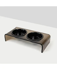 Small Smoke Bronze Double Bowl Pet Feeder, 1 Pint Bowls