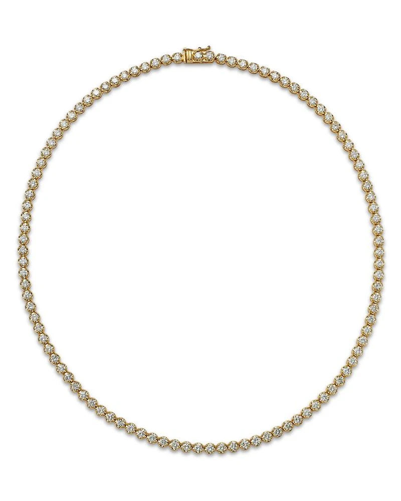 Diamond Crown Set Tennis Necklace 14K Yellow Gold and White Gold, 10.0 tcw