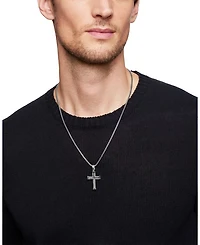 Men's Chevron Cross Pendant in Sterling Silver with Black Diamonds, 33.5mm