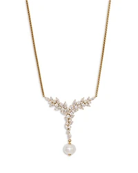 Sav Cubic Zirconia Cluster & Cultured Freshwater Pearl Lariat Necklace in 18K Gold Plated, 16"-18"