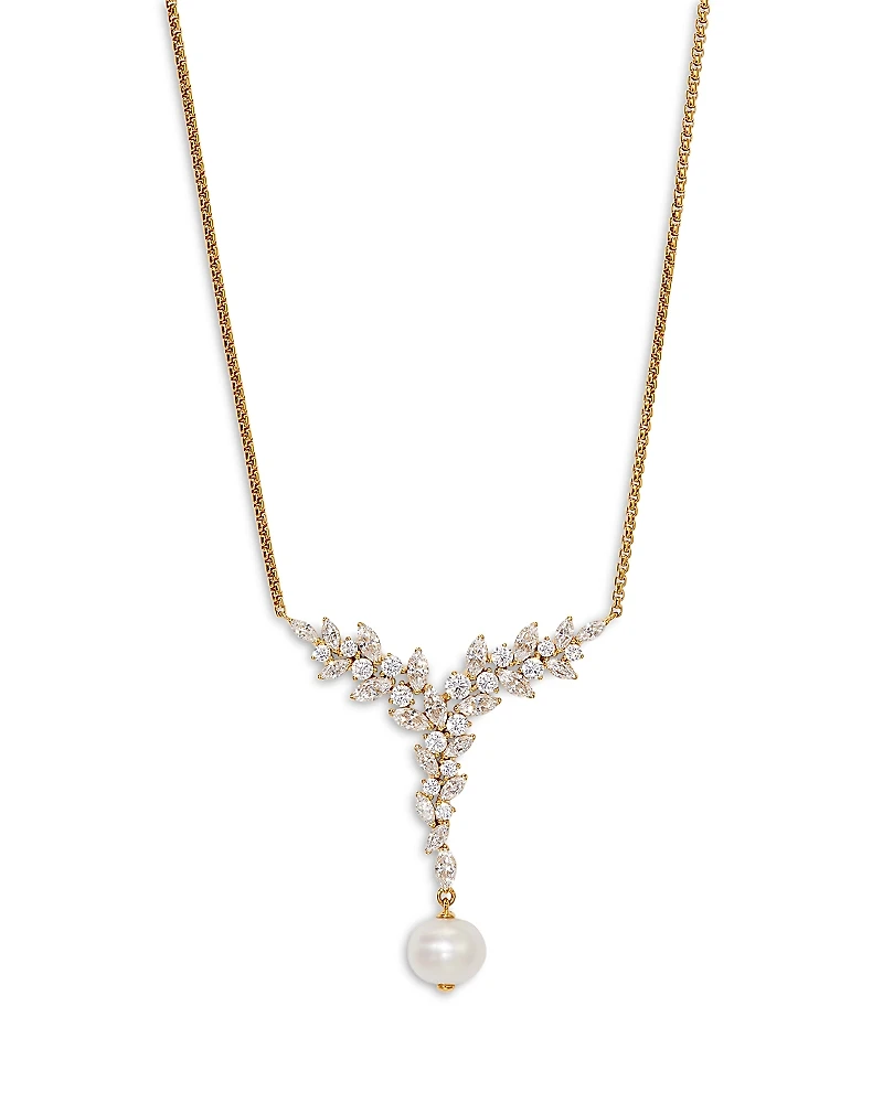 Nadri Sav Cubic Zirconia Cluster & Cultured Freshwater Pearl Lariat Necklace