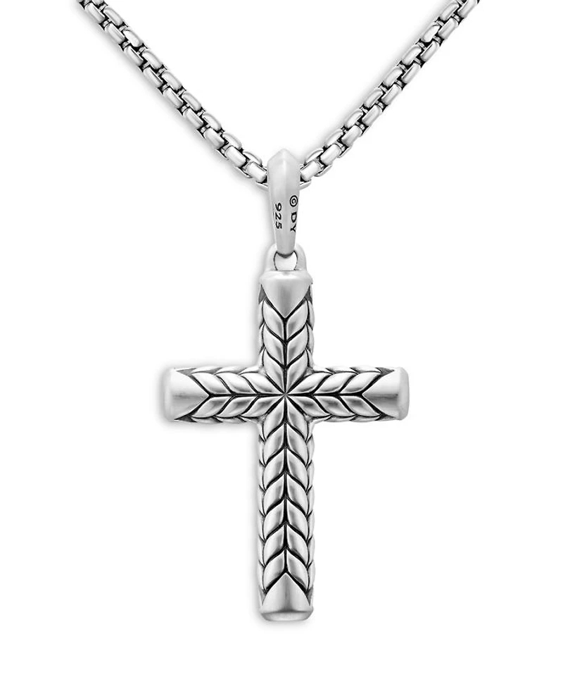 Chevron Sculpted Cross Pendant with Pavé Black Diamonds