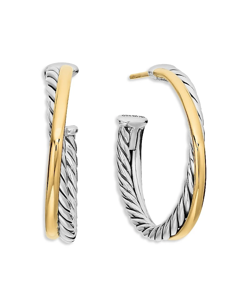 David Yurman Sterling Silver & 18K Yellow Gold Crossover Medium Hoop Earrings