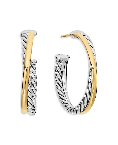 David Yurman Sterling Silver & 18K Yellow Gold Crossover Medium Hoop Earrings