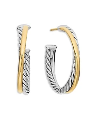 David Yurman Sterling Silver & 18K Yellow Gold Crossover Medium Hoop Earrings