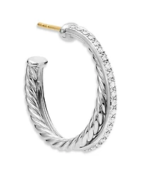 Sterling Silver Crossover Medium Hoop Earrings with Diamonds