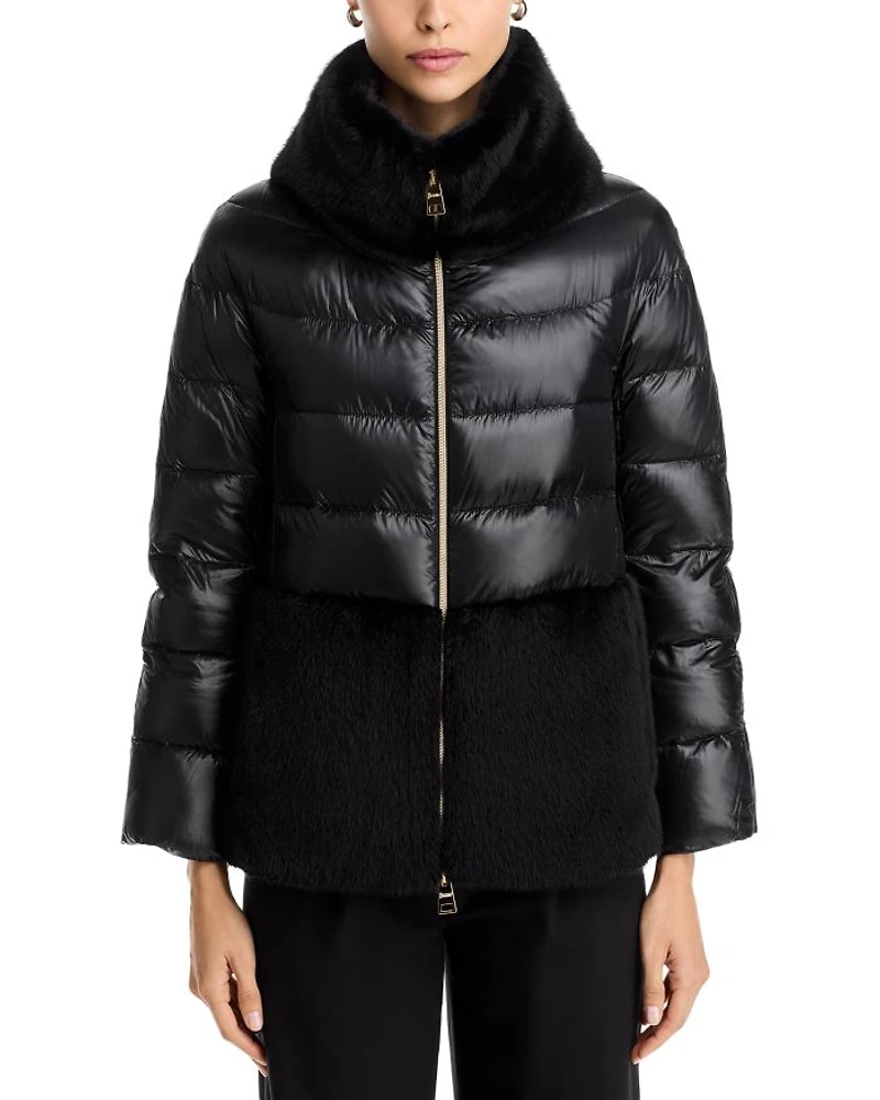 Quilted Faux Fur Trim Coat