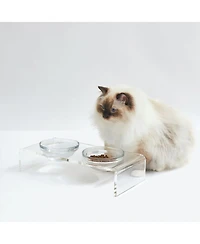 Small Clear Double Glass Bowl Pet Feeder