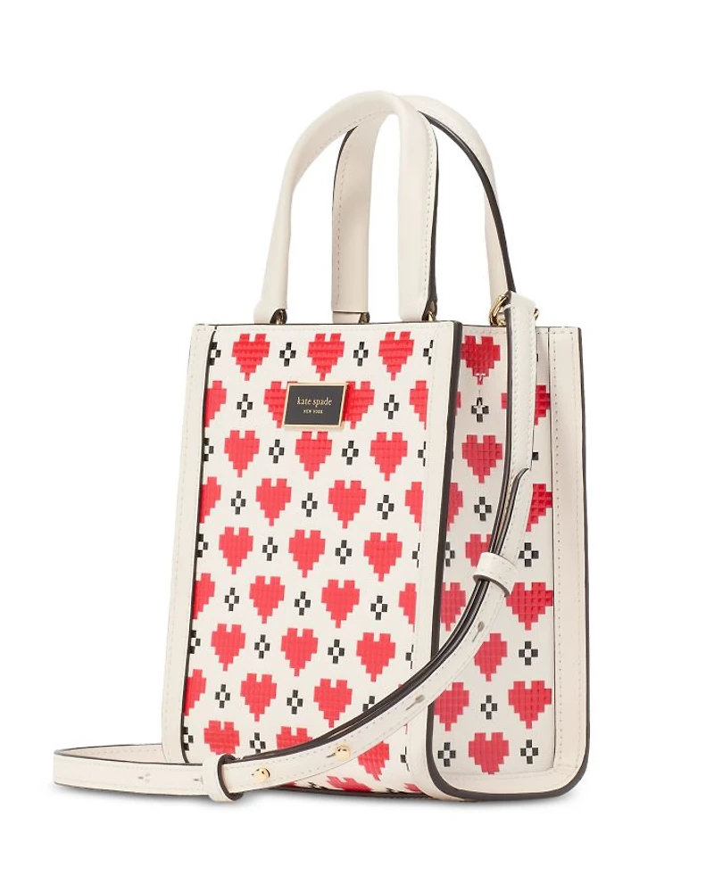 Manhattan Pixel Hearts Embossed Saffiano Leather Mini Tote