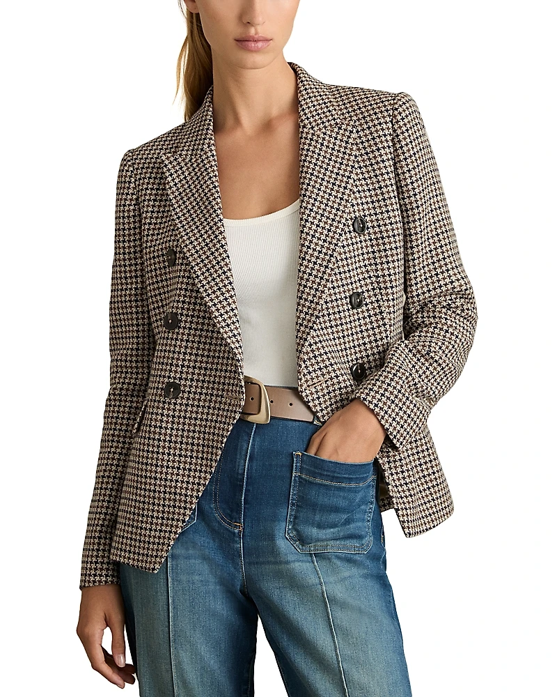 Reiss Evie Double Breasted Textured Check Blazer