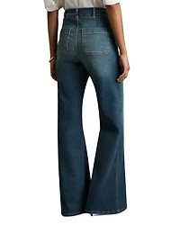 Sakura Patch Pocket High Rise Flare Jeans Mid Blue