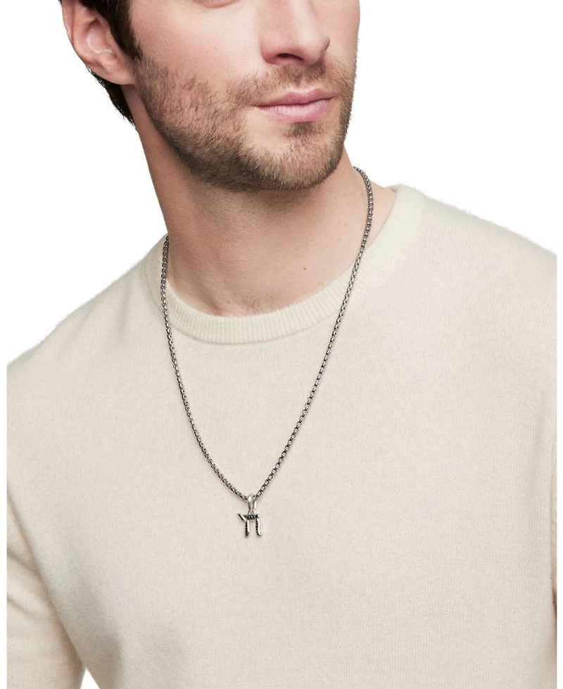 Sterling Silver Chai Amulet with Black Diamonds