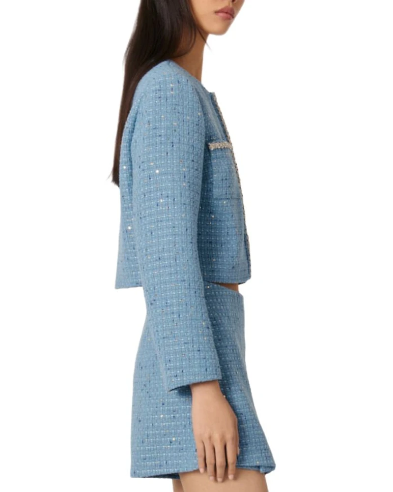Short Sequin Embellished Tweed Jacket