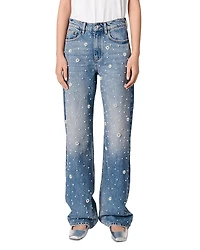 Maje Embellished High Rise Wide Leg Jeans