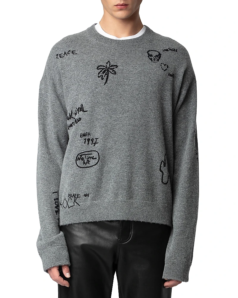 Zadig & Voltaire Marko Merino Wool & Cashmere Embroidered Loose Fit Sweater