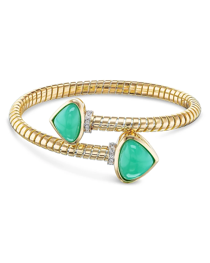 Marina B 18K Yellow Gold Trisolina Chrysoprase & Diamond Bypass Bracelet