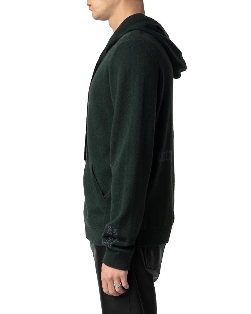 Clash Merino Wool & Cashmere Tattoo Embroidered Hooded Cardigan