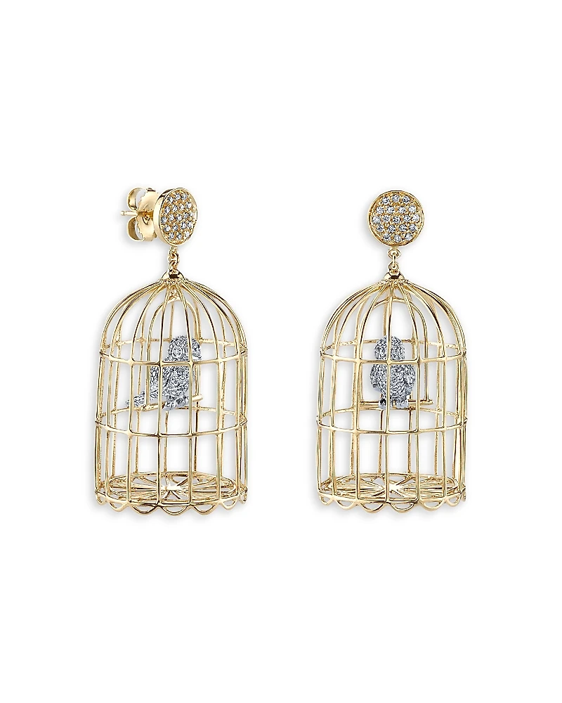 Sydney Evan 14K Yellow Gold Diamond Albert Cage Drop Earrings