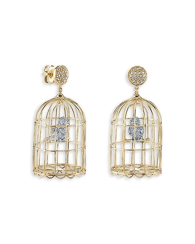 Sydney Evan 14K Yellow Gold Diamond Albert Cage Drop Earrings