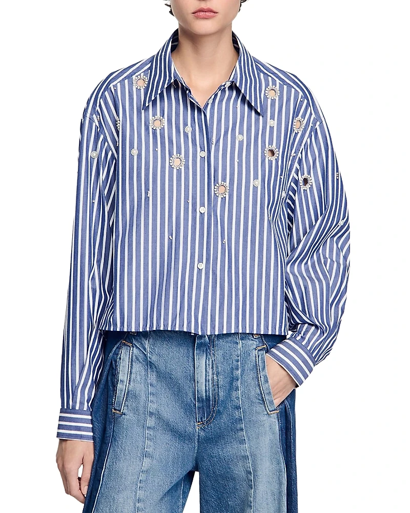 Sandro Beaded Striped Shirt