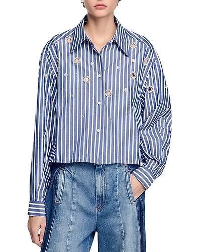 Sandro Beaded Striped Shirt