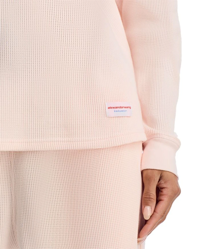 Crewneck Long Sleeve Waffle Knit Top