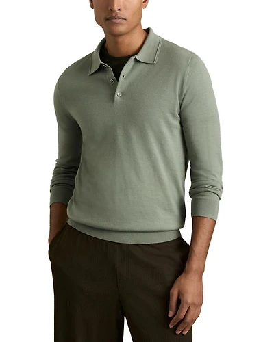 Slim Fit Trafford Long Sleeve Merino Wool Polo Shirt