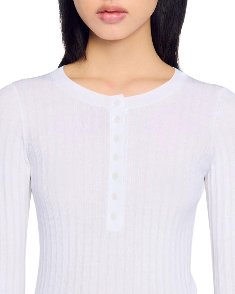 Ribbed Sweater with Tunisian Collar